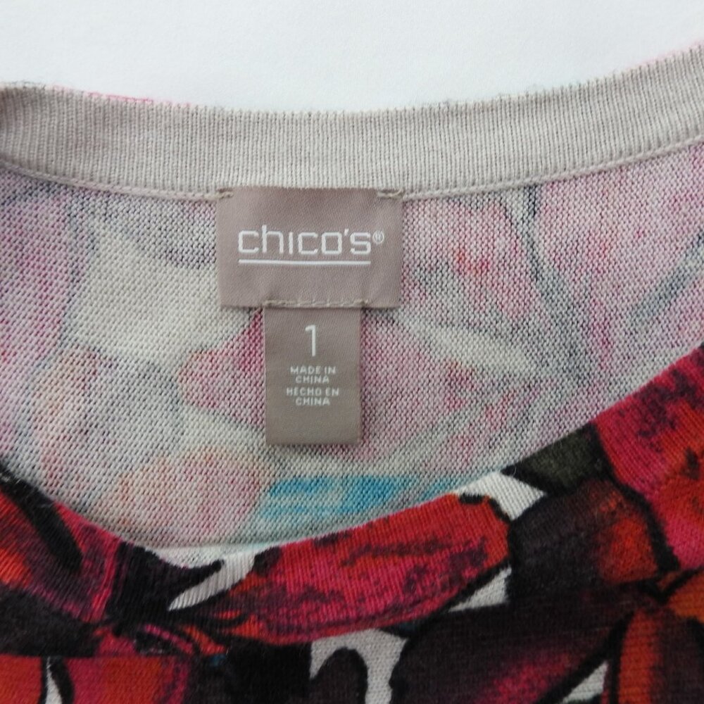 Women's Chico's Sz 1 Touch Cashmere Pacific Floral Sweater Top Tropical Tan - Picture 7 of 9